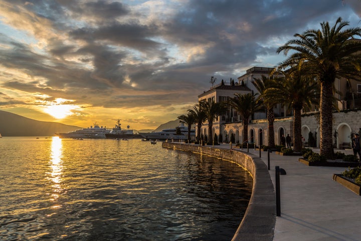 Sunset in marina Porto Montenegro, Tivat, Montenegro.