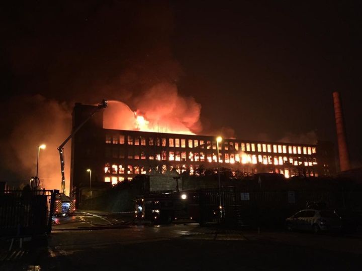 <strong>Maple Mill in Cardwell Street, Oldham, was ablaze on Thursday morning </strong>