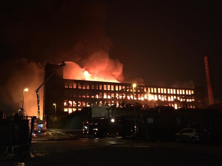 Maple Mill in Cardwell Street, Oldham, was ablaze on Thursday morning 