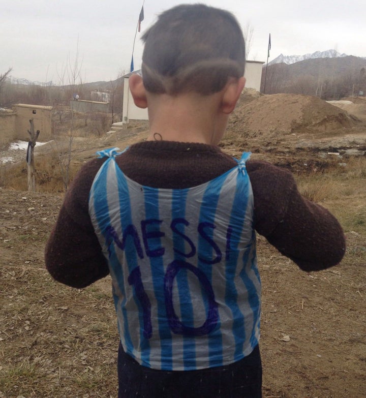 Murtaza shows off his homemade jersey.