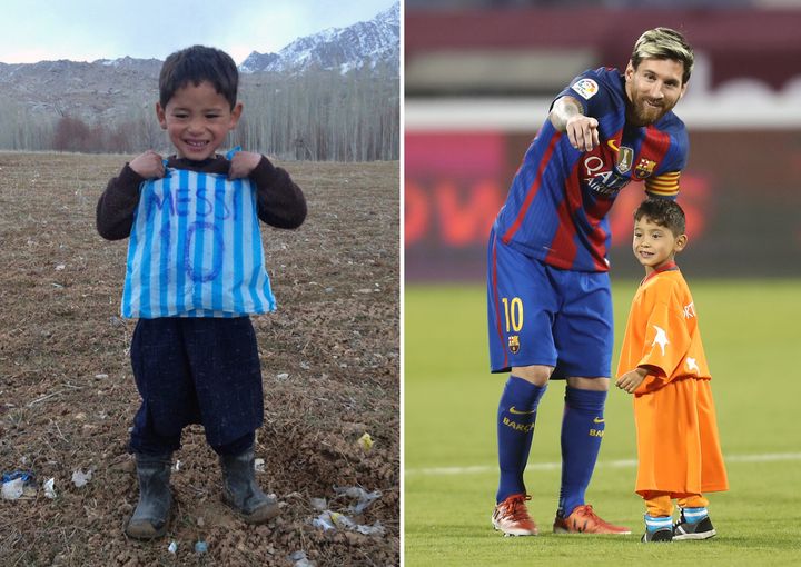 Murtaza Ahmadi, who showed off his plastic-bag shirt nearly a year ago, met Lionel Messi on Dec. 13.