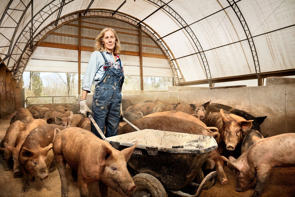 Nancy Poli; Pig Farmer at Stryker Farms. Shot in Saylorsburg, PA.