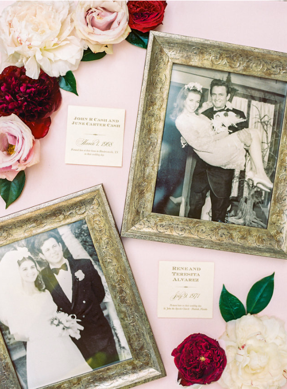 Photos of the bride and groom's parents on their wedding days.