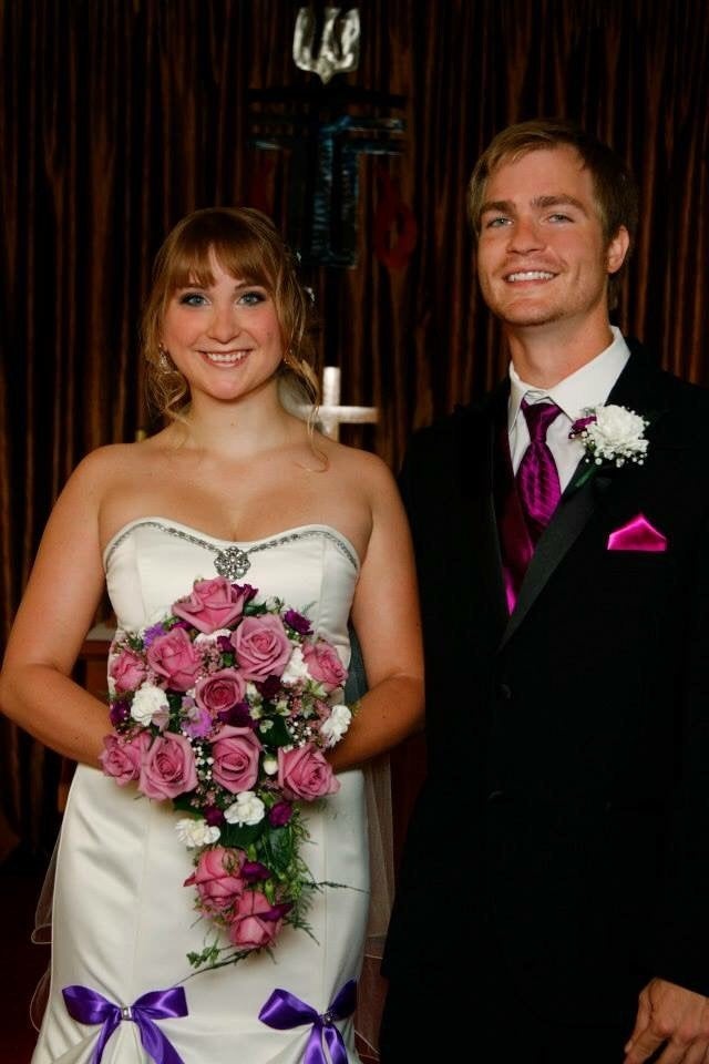 Carrie and Nic on their wedding day. 