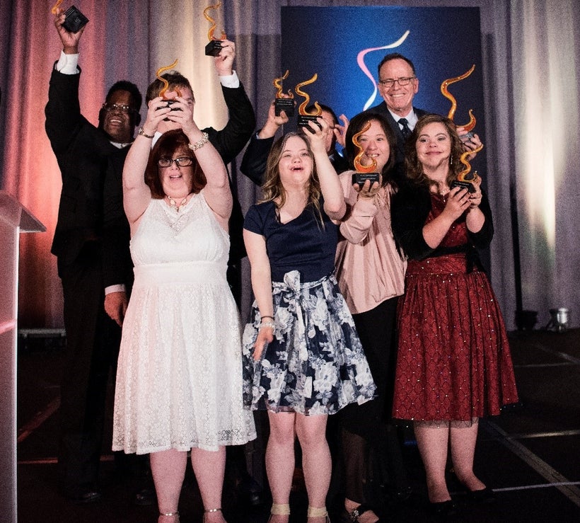 The cast of A&E’s Born This Way & Jonathan Murray accepting the 2016 Catalyst Award for Television Show of the Year