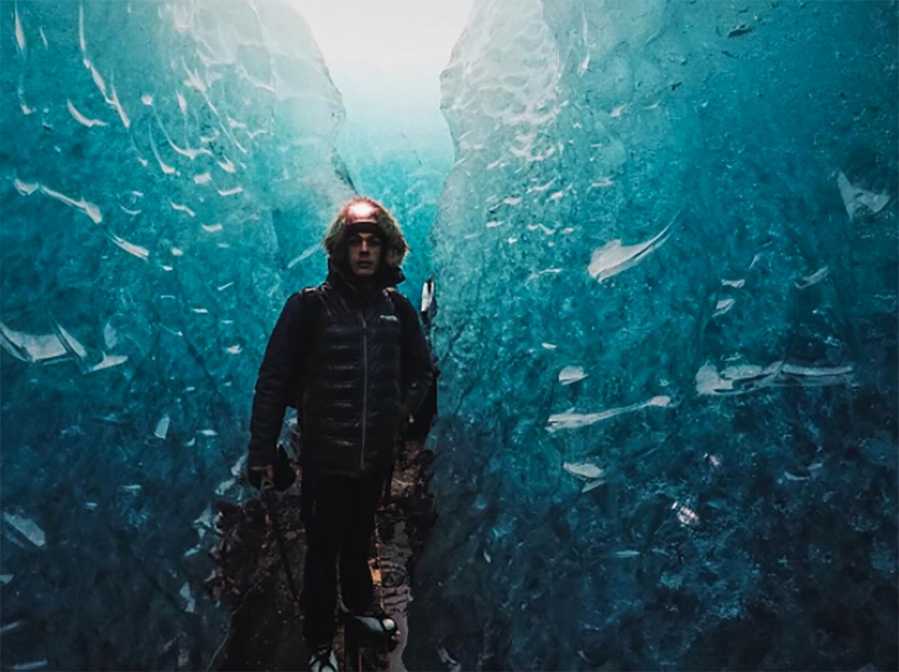 <strong>Chase walked *through* a glacier in Iceland</strong>