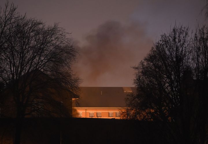 Smoke rises above HMP Birmingham where a disturbance is under way