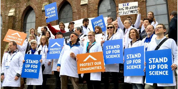 Scientists rallying for climate action at the American Geophysical Union meeting in San Francisco.