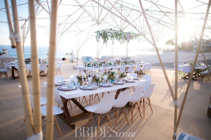 The couple hosted a beach-chic reception with an incredible ocean view. 