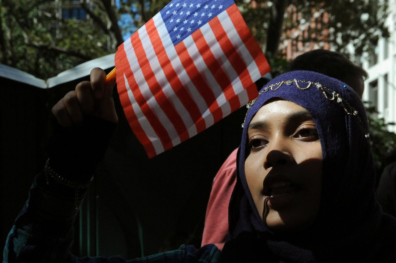 People participate in the annual Muslim Day Parade in Manhattan on Sept. 25, 2016.
