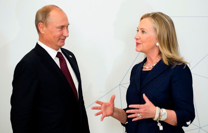 Then U.S. Secretary of State Hillary Clinton and democratic nominee for 2016 U.S. Elections talks with Russian President Vladimir Putin in Vladivostok, Russia on September 8, 2012.
