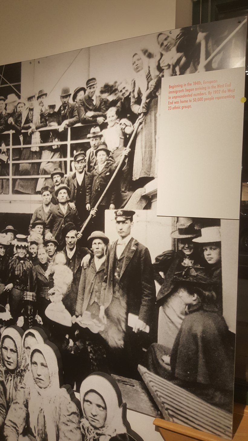 Display on immigrants of the last century at the West End Museum, Boston