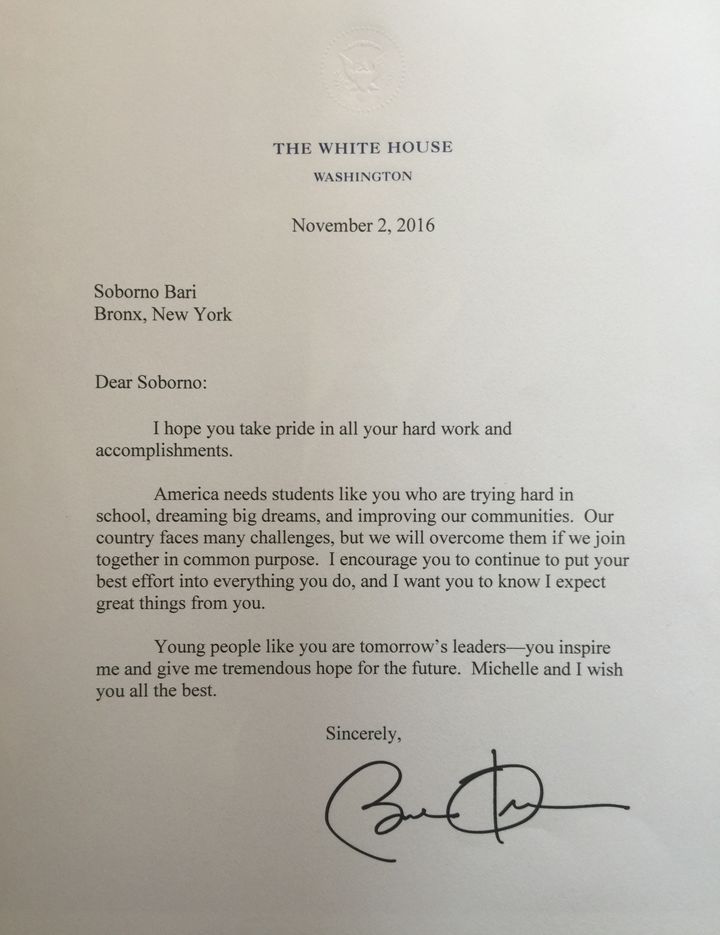 President Obama's Letter to Soborno Isaac Bari