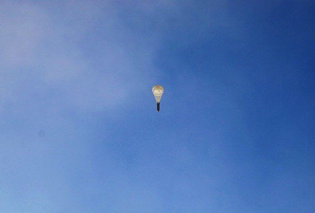 The Russian Army carries out an airstrike with a parachute mine on Ibin village in northwestern Aleppo province, Syria, on Nov. 5, 2016.