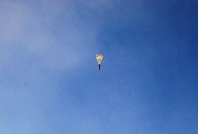 The Russian Army carries out an airstrike with a parachute mine on Ibin village in northwestern Aleppo province, Syria, on No