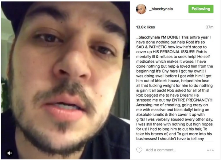 Blac Chyna and Rob Kardashian Instagram Breakup - Rob Kardashian Says Blac  Left Him