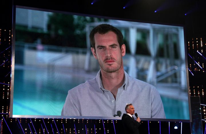 Andy Murray is interviewed by Gary Lineker over video link during the BBC Sports Personality of the Year 2016 at The Genting Arena, Birmingham.
