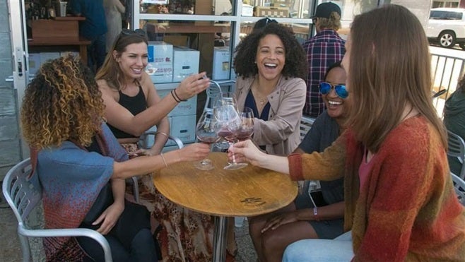 A group of women enjoy wine tasting in Santa Barbara, California. Nationwide, women are drinking more than they did a decade