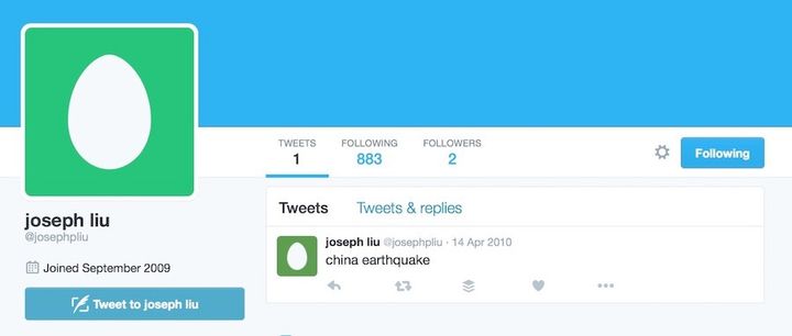 Example inactive account (the old @JosephPLiu)