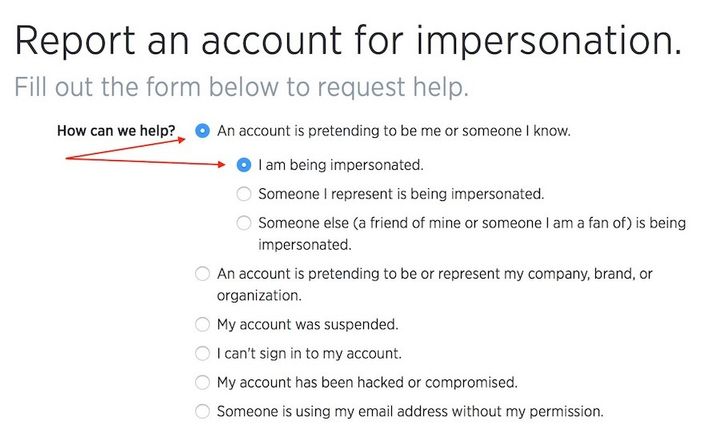 Twitter’s impersonation form