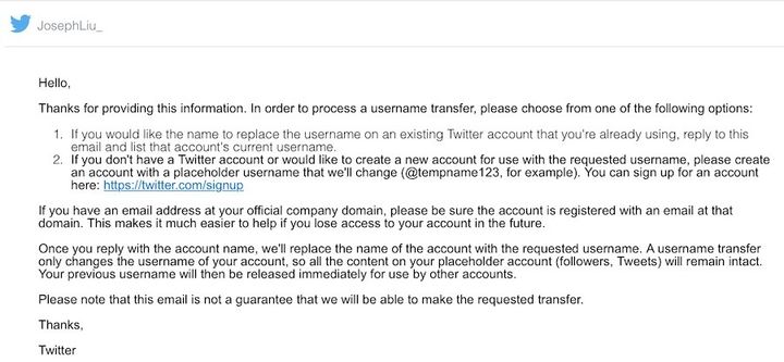 Initial email from Twitter