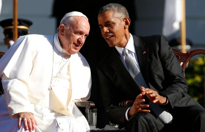 Pope Francis chilling at the White House with President Barack Obama. It's his first visit to the United States.