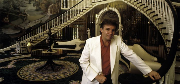 Trump poses in the foyer of his home in Greenwich, Connecticut in August 1987. 