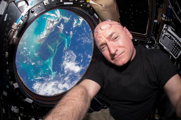 Astronaut Scott Kelly poses for a selfie on the International Space Station.
