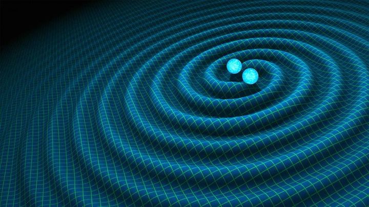 An artist's impression of gravitational waves generated by binary neutron stars, discovered by LIGO in 2016. Supercomputers helped confirm the discovery.