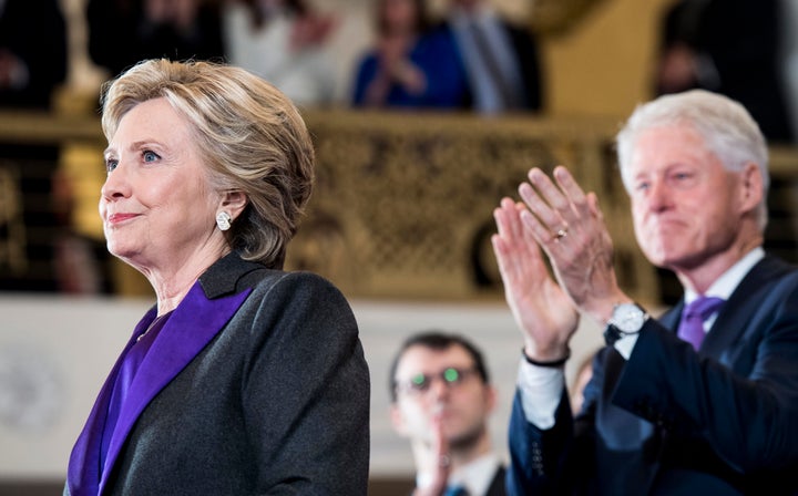 The morning after losing the presidency to Republican nominee Donald Trump in the general election, Democratic nominee Hillary Clinton speaks to supporters and campaign staff in Manhattan.