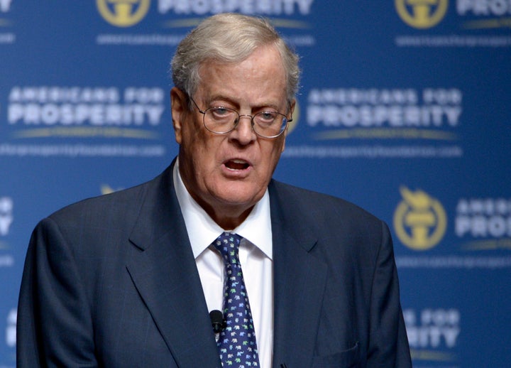 In this Aug. 30, 2013 photo, David Koch speaks in Orlando, Fla.