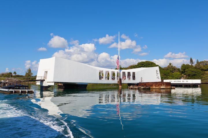 The USS Arizona Memorial at Pearl Harbor.