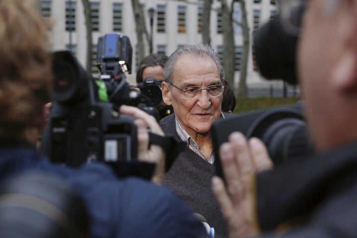 Reputed Bonanno crime family leader Vincent Asaro (C) departs Brooklyn Federal Court in New York November 12, 2015. Asaro, who was charged with taking part in the 1978 airport heist that helped inspire the Mafia movie "Goodfellas," was found not guilty today in a Brooklyn federal courtroom. REUTERS/Lucas Jackson