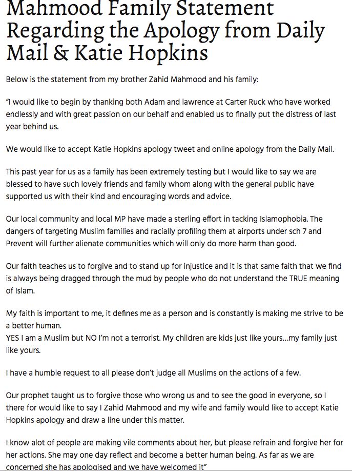 The Mahmood family statement in full 