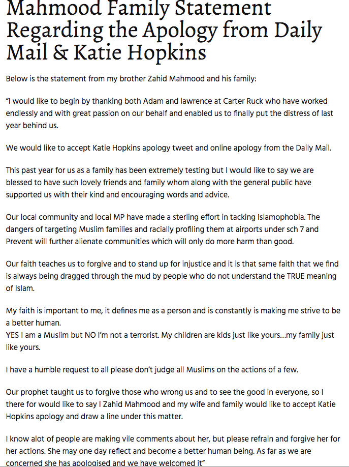 <strong>The Mahmood family statement in full </strong>