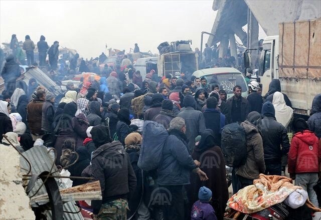 Residents of east Aleppo wait for evacuation on Dec. 17, 2016. 