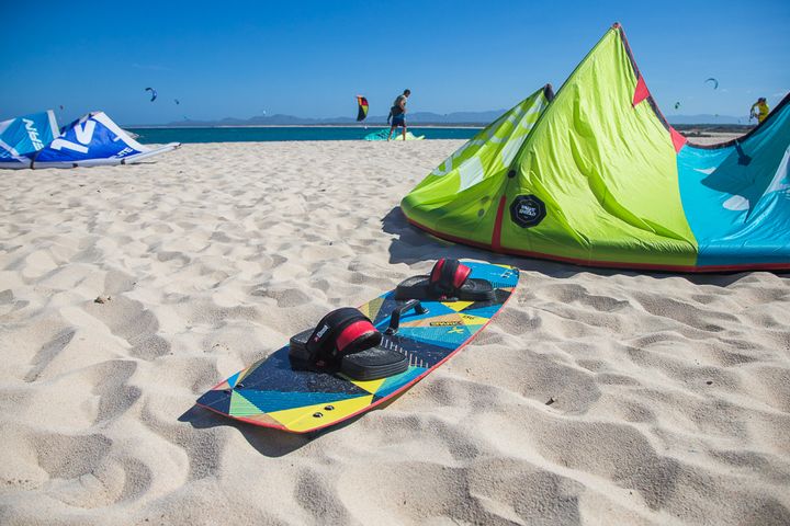 Kiteboard gear on the beach at La Ventana.