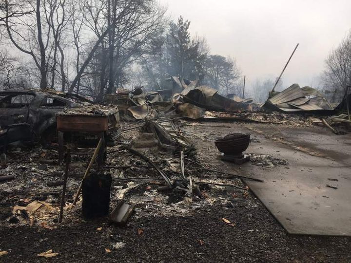 <p>The aftermath of the wildfire in Gatlinburg, Tennesse. Courtesy: https://twitter.com/Everything_TN/status/803643445717909504</p>