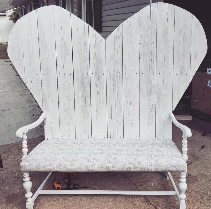 Kate's husband made her this bench with wood from his childhood playhouse.