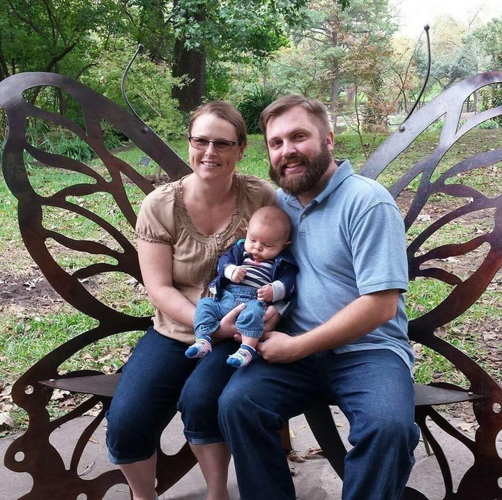 A November photo of Craig and Shanna Vandewege, with their infant son, Diederik.