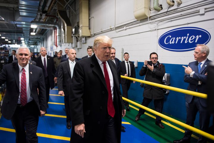 President-elect Donald Trump and Vice President-elect Mike Pence take a tour of Carrier Corporation in Indianapolis, Indiana, on Dec. 1, 2016.