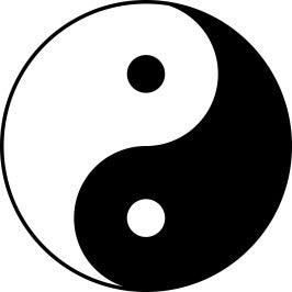 Yin-yang symbol: in the middle of the black is a spot of white