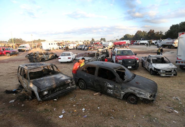 <strong>Cars destroyed in the inferno.</strong>