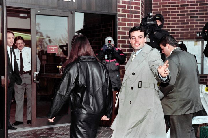 John Wayne Bobbitt arrives at the courthouse in Manassas, Virginia, for the fifth day of his wife's trial.