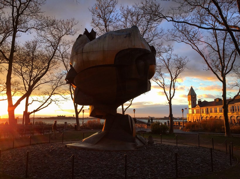 The Sphere by Fritz Koenig sits in Battery Park