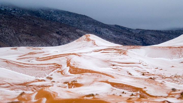  Snow in the Sahara Desert near the town of Ain Sefra, Algeria Snow in the Sahara Desert, Ain Sefra.