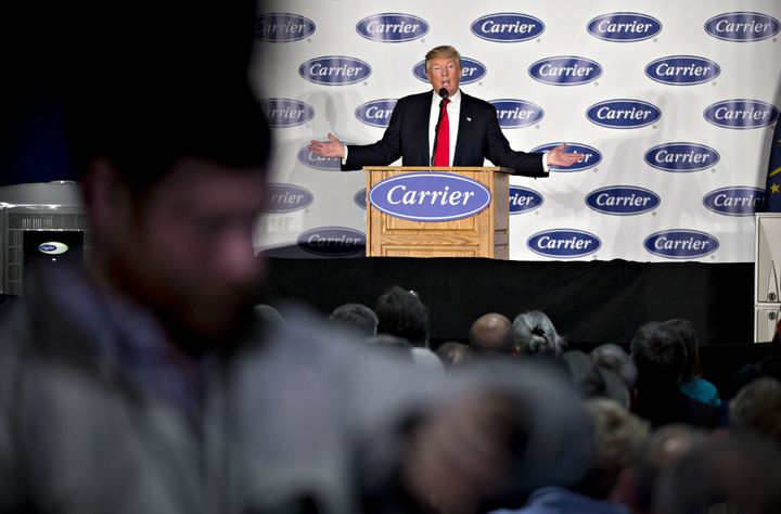 U.S. President-elect Donald Trump speaks during an event at Carrier Corp. in Indianapolis, Indiana, on Dec. 1.