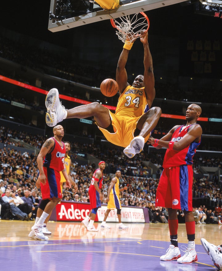 Shaq dunking at the Staples Center in 2004.