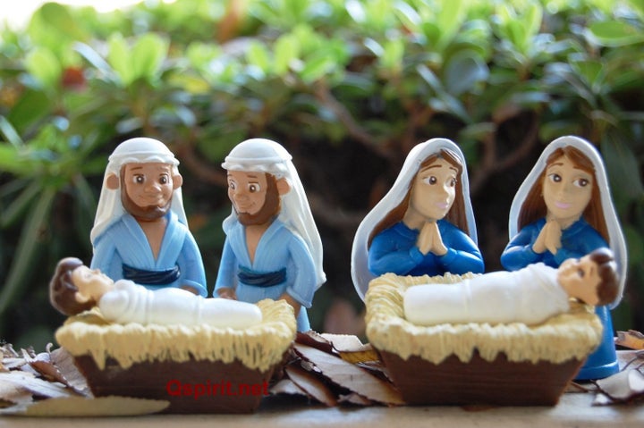 Cherry bought two nativity sets, then switched the couples around to create a queer nativity. 