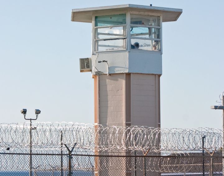 A guard tower as seen from inside the prison yard at Louisiana State Penitentiary at Angola.